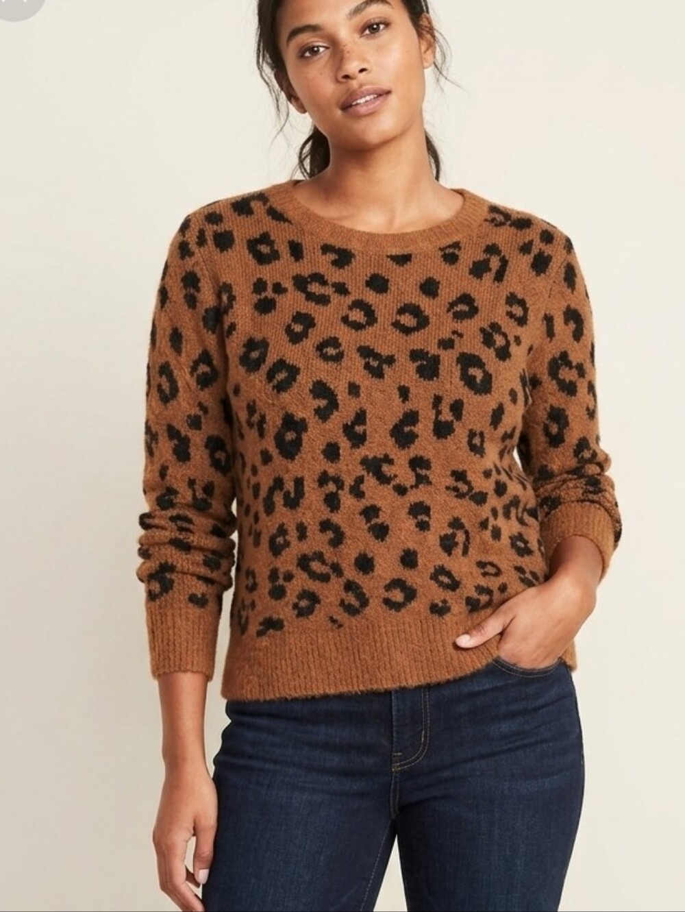 Old Navy Women's Leopard Print Sweater - Brown and Black